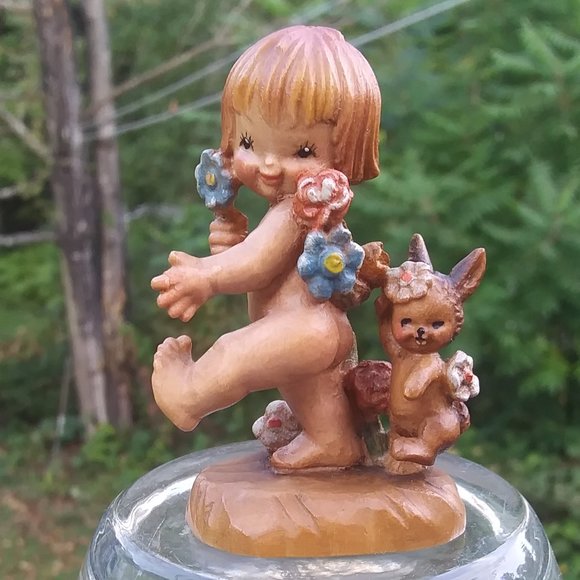 Vintage wood carving Anri Italy by artist Ferrandiz Nature's child with rabbit - Picture 2 of 16